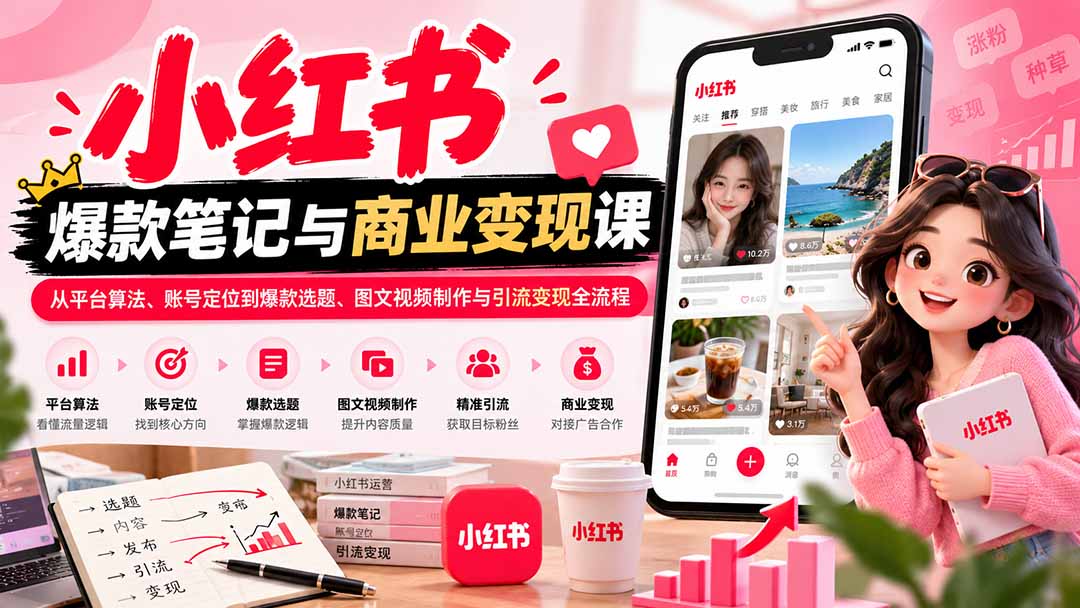 2026小红书爆款笔记与商业变现课：从平台算法、账号定位到爆款选题、图文视频制作与引流变现全流程 - 寻创社