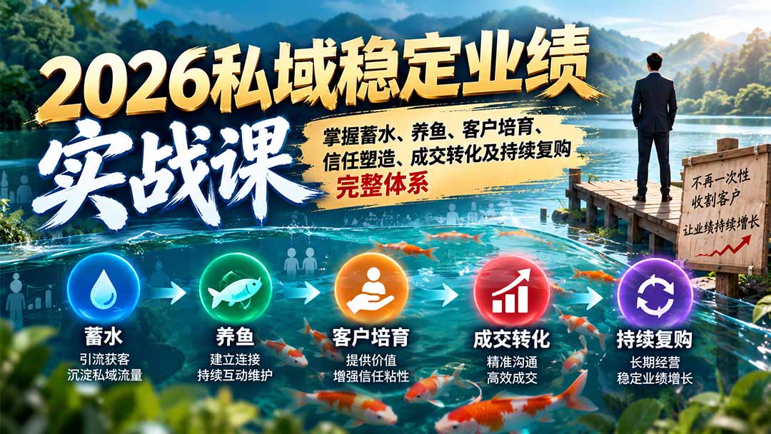 2026私域稳定业绩实战课：掌握蓄水、养鱼、客户培育、信任塑造、成交转化及持续复购完整体系 - 寻创社