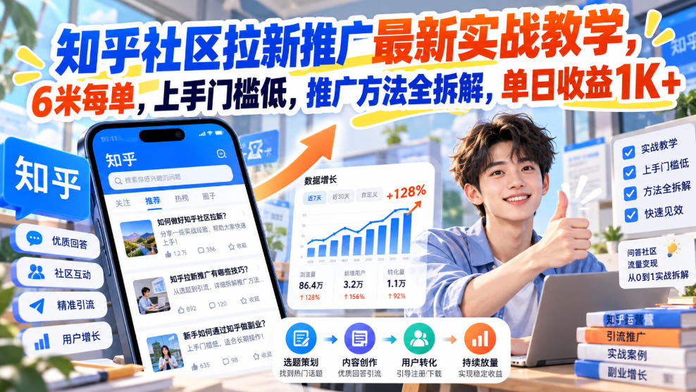 知乎社区拉新推广最新实战教学，6米每单，上手门槛低，推广方法全拆解，单日收益1K+！(更新0930) - 寻创社