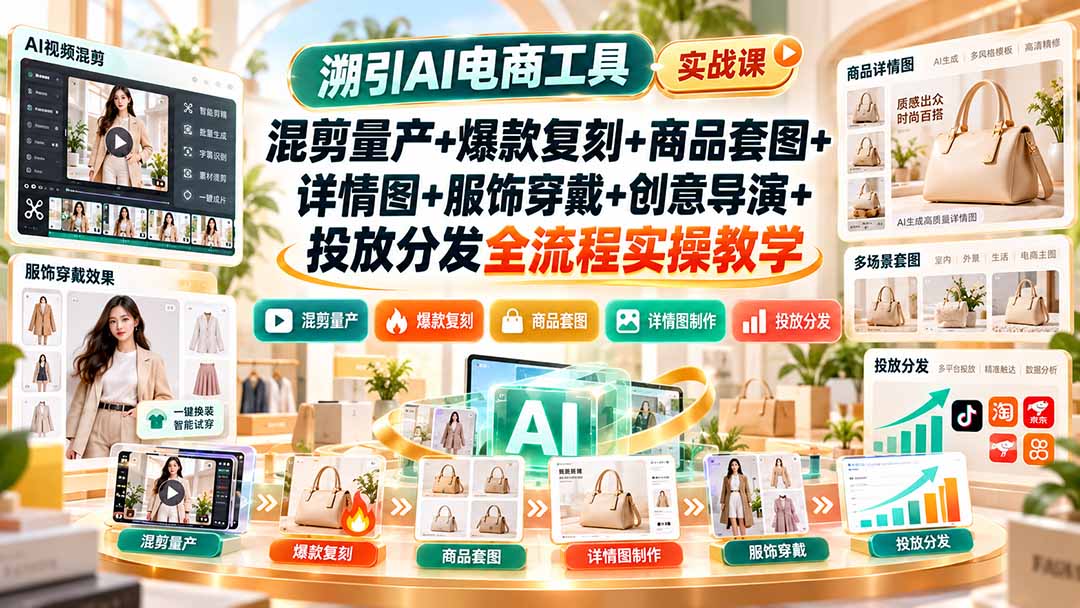 溯引AI电商工具实战课：混剪量产+爆款复刻+商品套图+详情图+服饰穿戴+创意导演+投放分发全流程实操教学 - 寻创社