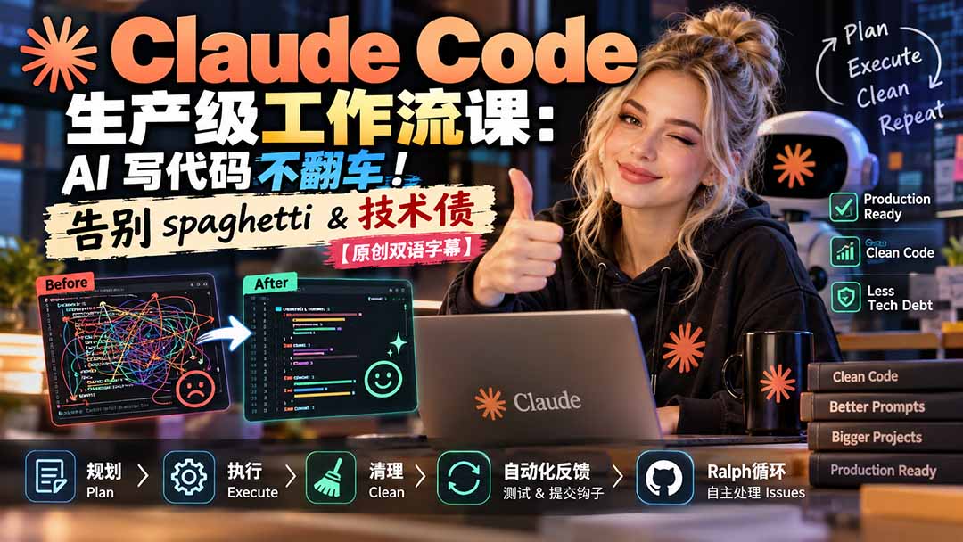 Claude Code 生产级工作流课：AI 写代码不翻车！告别 spaghetti & 技术债【原创双语字幕】 - 寻创社
