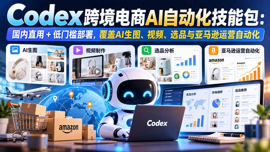 【无水印】Codex跨境电商AI自动化技能包：国内直用+低门槛部署，覆盖AI生图、视频、选品与亚马逊运营自动化 - 寻创社