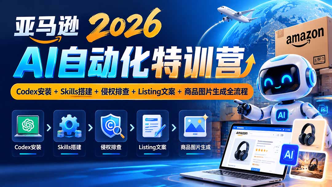 亚马逊2026AI自动化-10月特训营：Codex安装+Skills搭建+侵权排查+Listing文案+商品图片生成全流程 - 寻创社