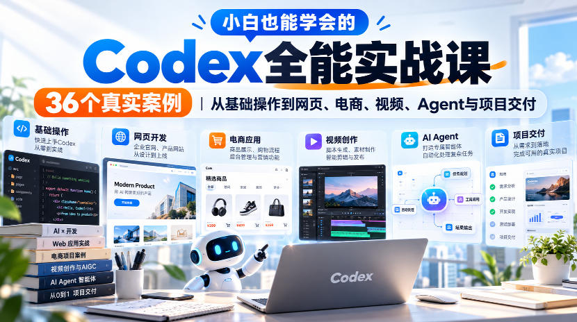 小白也能学会的Codex全能实战课｜36个真实案例，从基础操作到网页、电商、视频、Agent与项目交付 - 寻创社