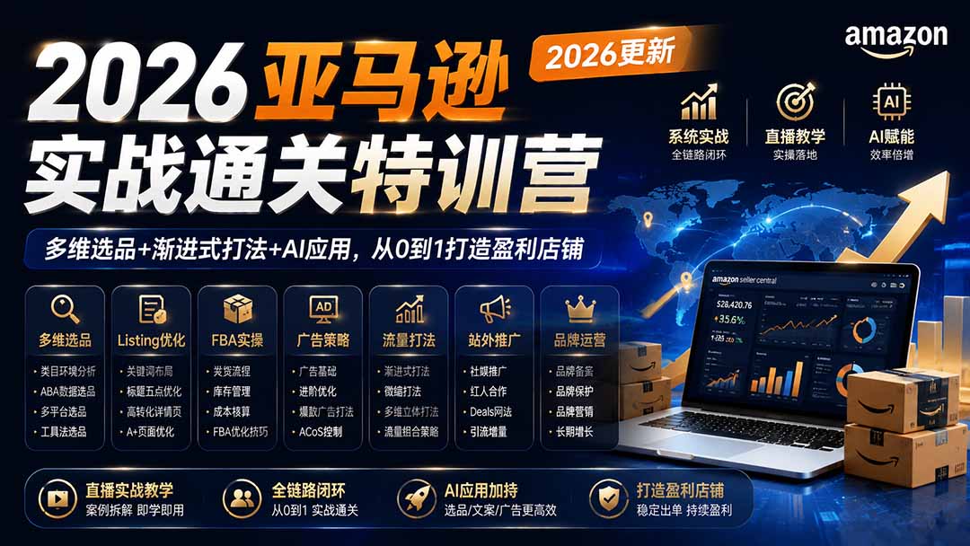 2026亚马逊实战通关特训营-更新1001，多维选品+渐进式打法+AI应用，从0到1打造盈利店铺 - 寻创社
