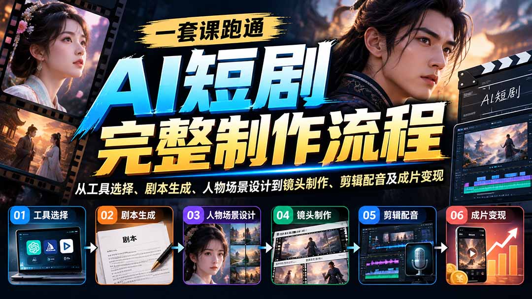 一套课跑通AI短剧完整制作流程：从工具选择、剧本生成、人物场景设计到镜头制作、剪辑配音及成片变现 - 寻创社