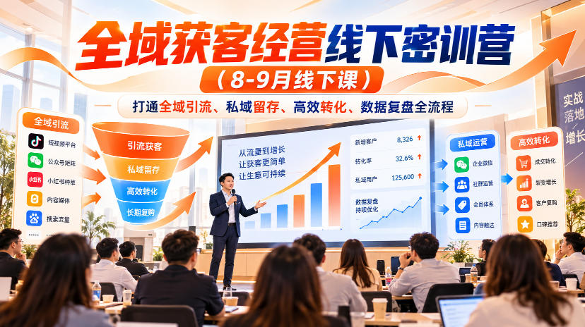 全域获客经营线下密训营(8-9月线下课)，打通全域引流、私域留存、高效转化、数据复盘全流程 - 寻创社