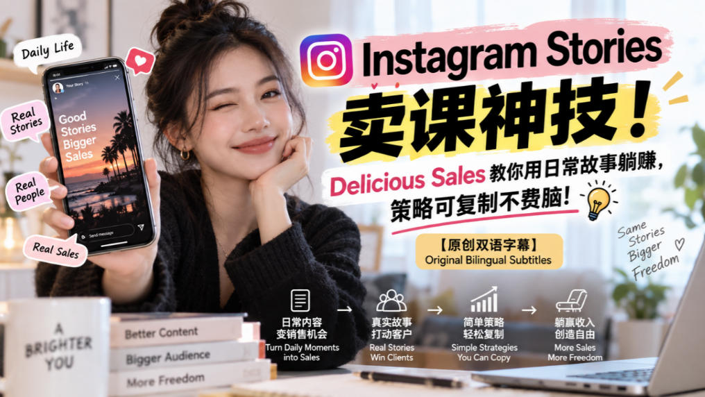 Instagram Stories卖课神技！Delicious Sales教你用日常故事躺賺，策略可复制不费脑！【原创双语字幕】 - 寻创社