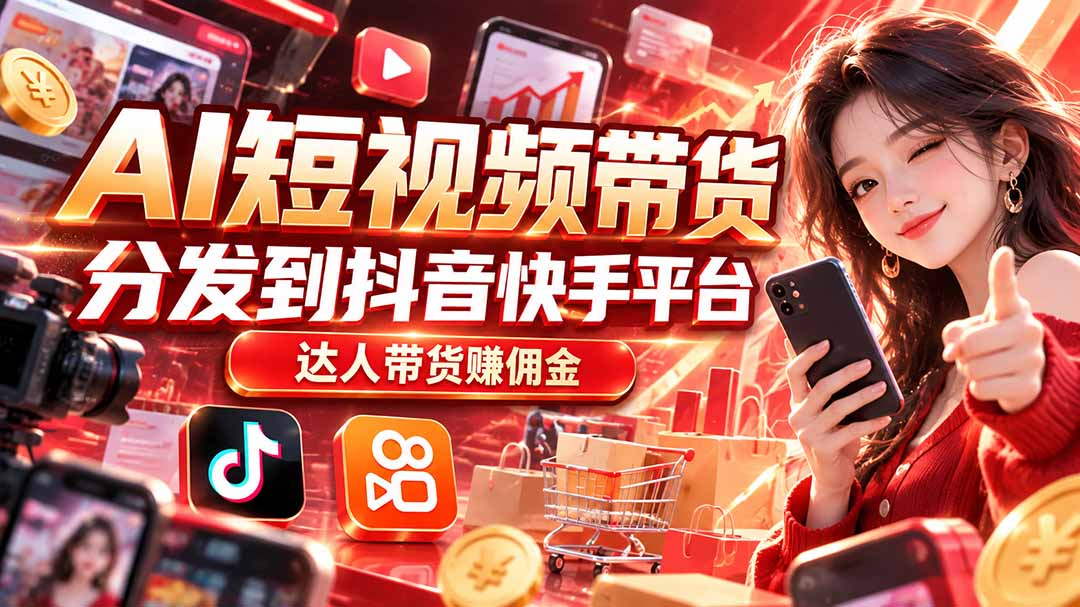 【AI短视频带货】分发到抖音快手平台，达人带货赚佣金 - 寻创社
