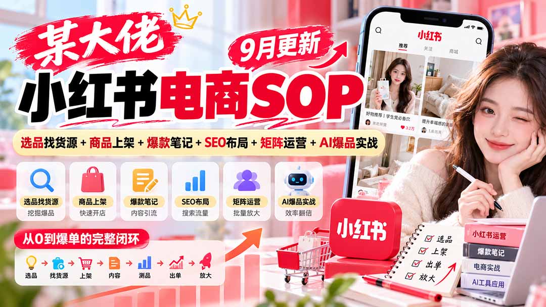 某大佬小红书电商SOP｜9月更新：选品找货源+商品上架+爆款笔记+SEO布局+矩阵运营+AI爆品实战 - 寻创社