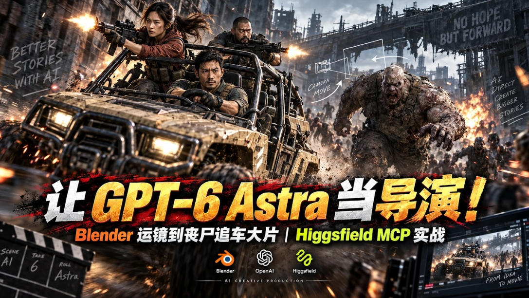 让GPT-6 Astra当导演！Blender运镜到丧尸追车大片｜Higgsfield MCP实战 - 寻创社