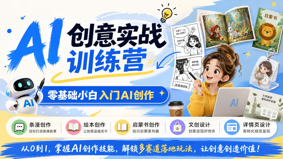 AI创意实战训练营，零基础小白入门AI创作，解锁条漫、绘本、启蒙书、文创、详情页多赛道落地玩法 - 寻创社