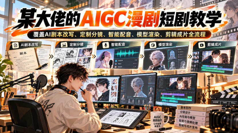 某大佬的AIGC漫剧短剧教学，覆盖AI剧本改写、定制分镜、智能配音、模型渲染、剪辑成片全流程 - 寻创社
