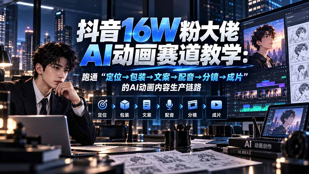 抖音16W粉大佬规则门禁AI动画赛道教学：跑通“定位→包装→文案→配音→分镜→成片”的AI动画内容生产链路 - 寻创社